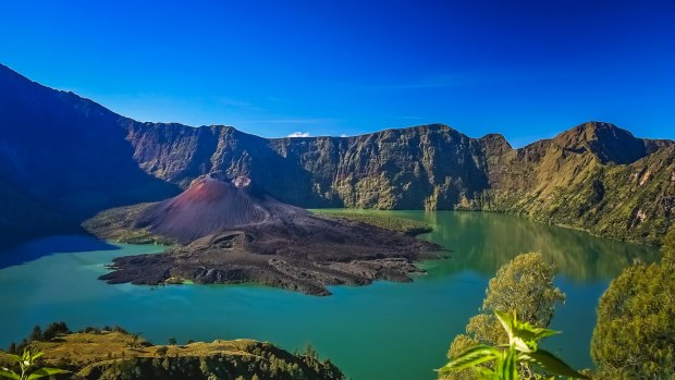 Crater of Gunung Rinjani volcano on the Lombok island, Indonesia.