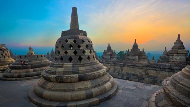Early light ... sunrise over the temple's stupas.