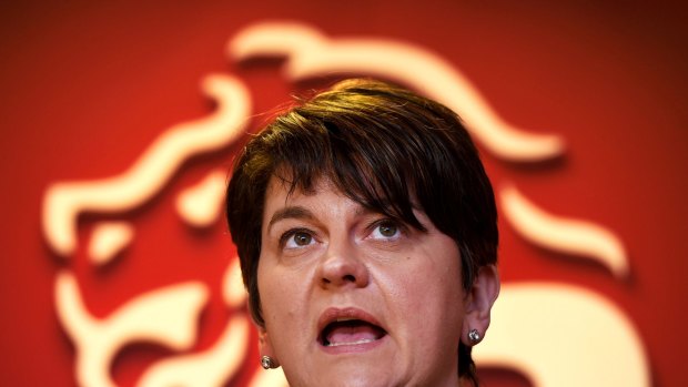 DUP leader and Northern Ireland First Minister Arlene Foster holds a press conference  on January 10 following Martin McGuinness' resignation.