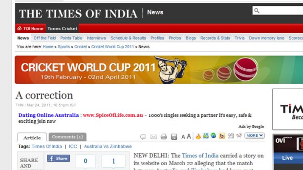 The apology issued by <i>The Times of India</i>.