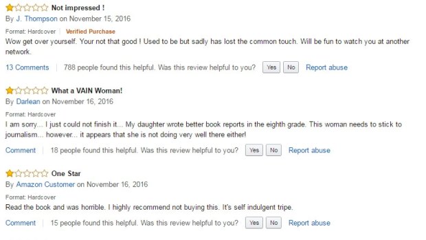 Some of the one-star reviews for Megyn Kelly's book. 