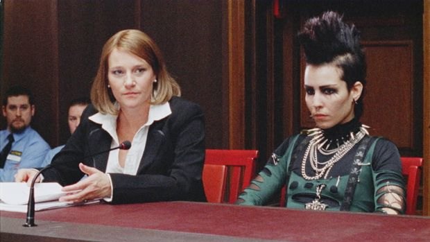 How not to dress for court: New-age Goth heroine Lisbeth Salander (Noomi Rapace, right) faces the judge in The Girl Who Kicked the Hornet's Nest, the interminable final chapter of the Swedish crime trilogy.
