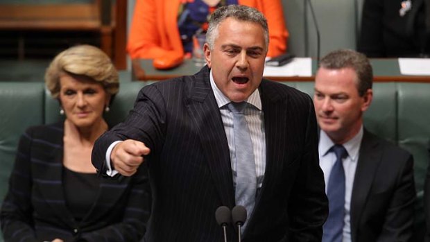 Focus on Liberals: Foreign Affairs Minister Julie Bishop, Treasurer Joe Hockey (centre), and Education Minister Christopher Pyne are among some of the high-profile politicians targeted in an equality campaign for same-sex marriage.