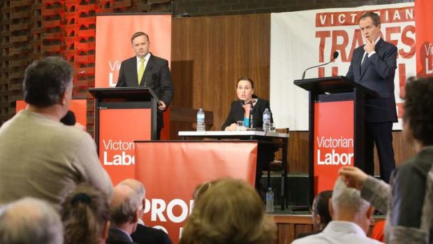 Bill Shorten and Anthony Albanese at the Melbourne Labor party debate for the next leader.
