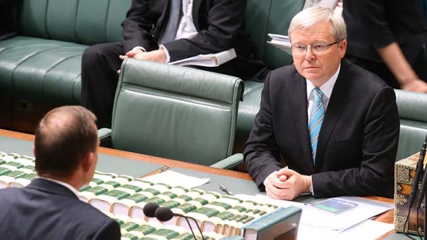Face-off: Kevin Rudd has repeated calls for Tony Abbott to debate him on policy.