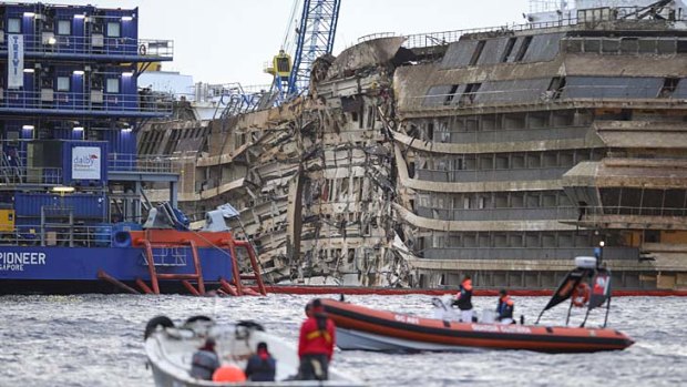 Upright: the wreck of the Costa Concordia cruise ship.