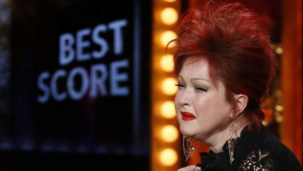 Cyndi Lauper accepts the Tony award for Best Original Score (Music and/or Lyrics) Written for the Theatre for <i>Kinky Boots</i>.