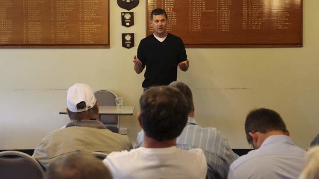 United: Glenn Druery addresses an alliance meeting at the Turrumurra Bowling Club in Sydney.