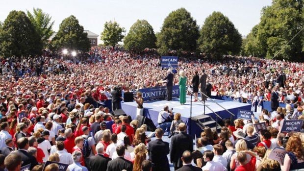 Crowded house: Thousands listen to Senator John McCain at a Republican  rally in Fairfax, Virginia.