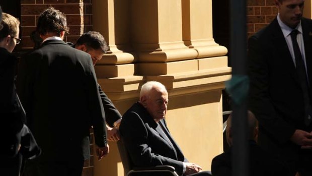 A partner lost ... the former prime minister Gough Whitlam attends the memorial service for his wife Margaret, who died last Saturday. The couple had been married since 1942.