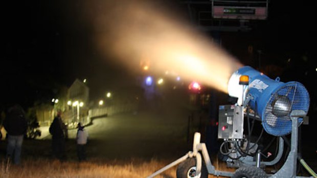 Snow guns fire for the first time on Mount Buller last night.