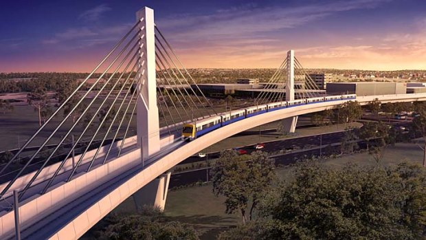 Artist impressions of the Skytrain and Windsor Road bridge.