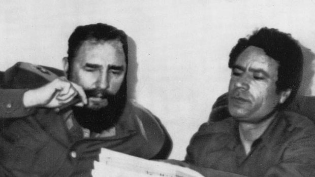 Muammar Gaddafi, pictured in 1977 with then Cuba Leader Fidel Castro.