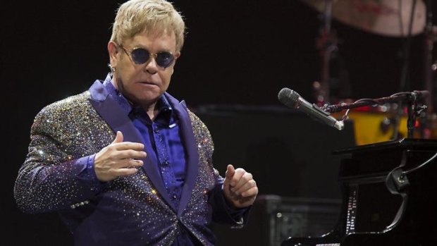 Elton John performing at Rod Laver Arena.