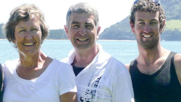Happier times ... Andy Marshall (right) with mum Wendy and dad Alan. The last time they spoke was on Mother's Day. Several hours later Andy was fatally attacked.