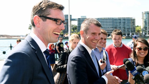 Finance and Property Minister Dominic Perrottet and  Premier Mike Baird. 
