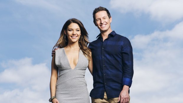 2Day FM's new breakfast team, Bachelorette Sam Frost and Rove McManus.