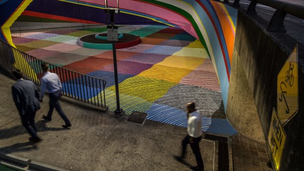 The artwork completed at the Kent Street underpass by internationally acclaimed American artist MOMO.