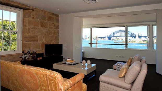 The lounge at Balmain wharf apartments.