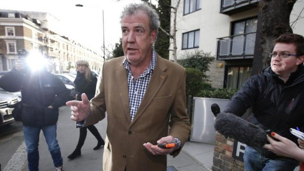 British television presenter Jeremy Clarkson leaves his home in London after his suspension by the BBC.