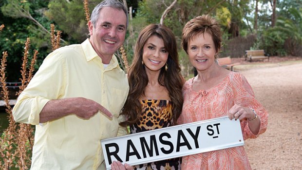 Everybody needs good <i>Neighbours</i> ... Paula Abdul to cameo as herself with Dr Karl Kennedy (Alan Fletcher) and wife Susan Kennedy (Jackie Woodburne).