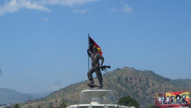 A statue of independence hero Nicolau dos Reis Lobato greets visitors to East Timor as they enter Dili.