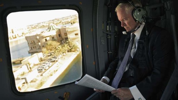 No peace: Robert gates returns to a US base in Baghdad by military helicopter after meeting Iraqi leaders in 2011.
