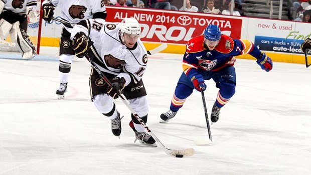Nathan Walker breaks out of defence for the Hershey Bears.