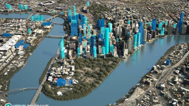 Digital image of new buildings to be added to current Brisbane skyline.