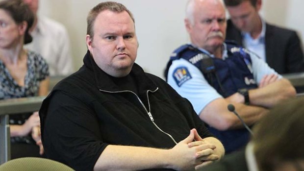 Kim Dotcom in New Zealand's North Shore District Court on February 22, 2012.