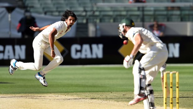 Fireworks expected: Ishant Sharma launches a thunderbolt at Shaun Marsh on Monday's dramatic fourth day.