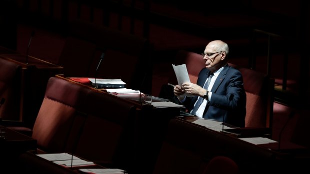 Senator Jim Molan in the Senate at Parliament House in Canberra on Monday 5 February 2018. fedpol Photo: Alex Ellinghausen