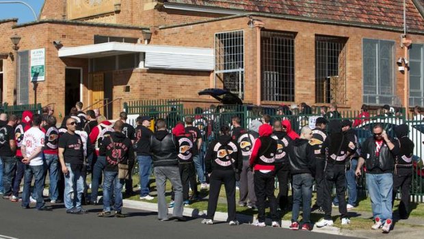 The funeral for Hells Angels Motorcycle Club member Tyrone Slemnik on Friday.