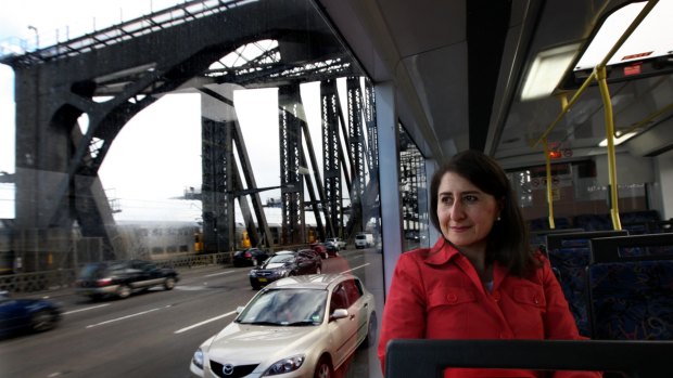 Gladys Berejiklian on the bus on her way to work from Willoughby.