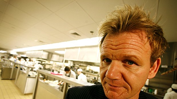Celebrity chef Gordon Ramsay in the kitchen of his restaurant at the London NYC Hotel in New York.