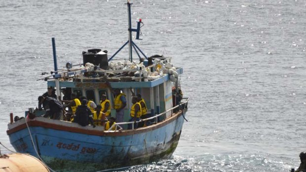 Tamil asylum seekers on their fishing boat near Christmas Island.