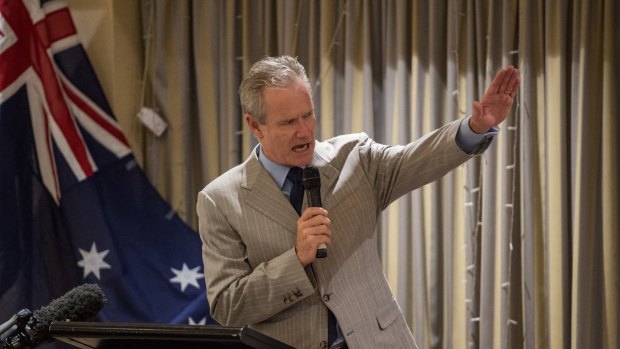 Ross Cameron speaks at a fundraiser for Kirralie Smith at the North Ryde RSL on Thursday.