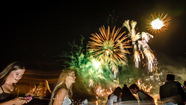 Fireworks entertain a large crowd at Regatta Point for Skyfire 2018.