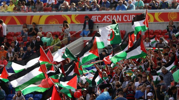 Full flight: Palestine fans.