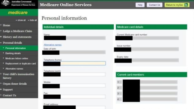 Some of the information accessible via my.gov.au when linking it to Medicare.