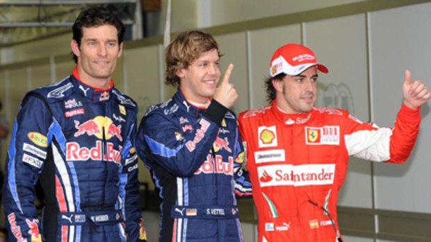 Top three ... Mark Webber, Sebastian Vettel and Fernando Alonso