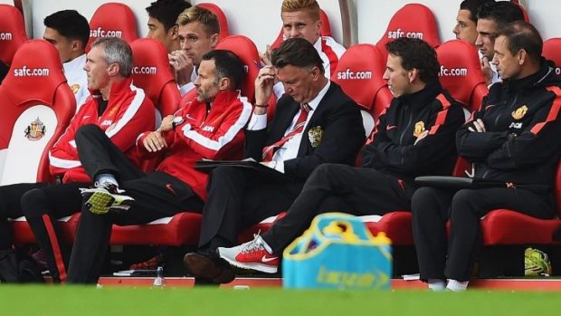 A downbeat Manchester United bench at    Sunderland on Sunday.