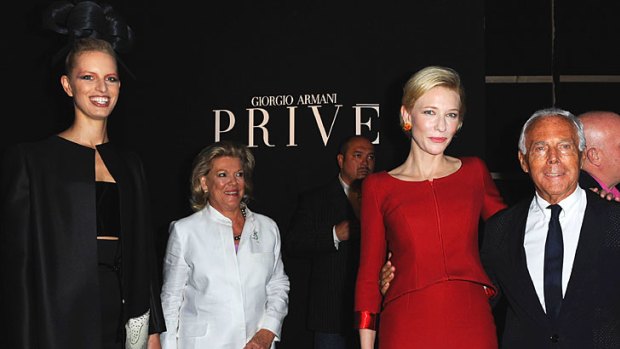 Star treatment ... Karolina Kurkova, Ros Packer, Cate Blanchett and Giorgio Armani attend the Giorgio Armani Prive show at Paris Fashion Week.