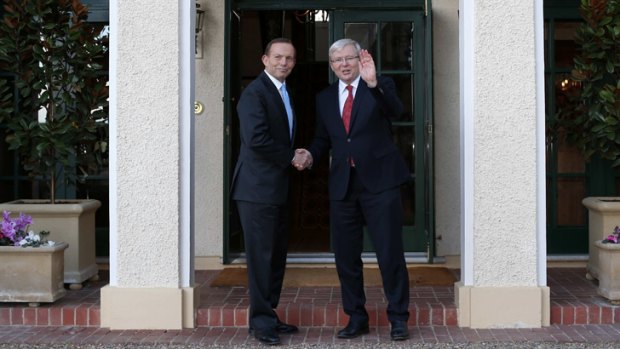 Tony Abbott and Kevin Rudd keep it civil at the Lodge.