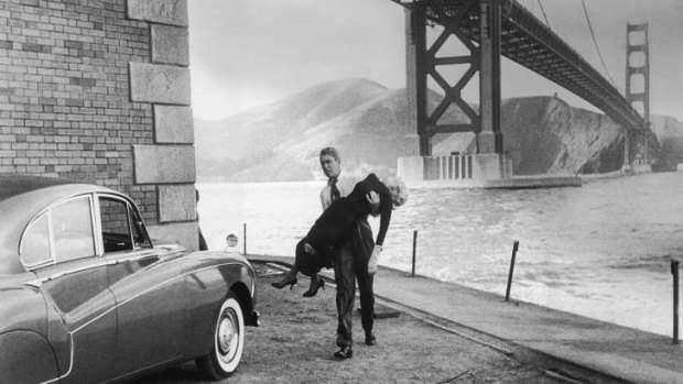 Under the bridge ... James Stewart and Kim Novak in Alfred Hitchcock's Vertigo. This scene was filmed at Fort Point.