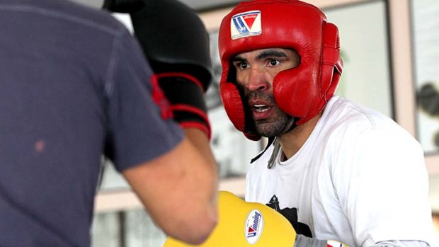 Anthony Mundine preparing for his Las Vegas bout in Redfern last month.