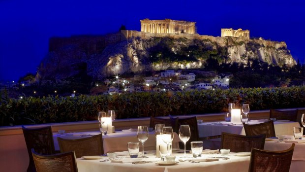 The Parthenon from the rooftop restaurant.