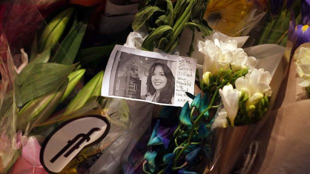 Flowers left by mourners in Brunswick where Jill Meagher was last seen.