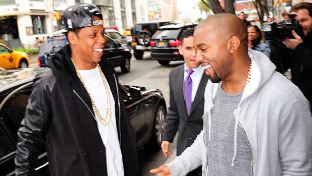 Jay Z and Kanye West are seen in Soho on April 22, 2013 in New York City.