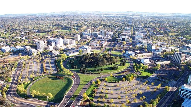 An aerial view of the city of Canberra Canberra